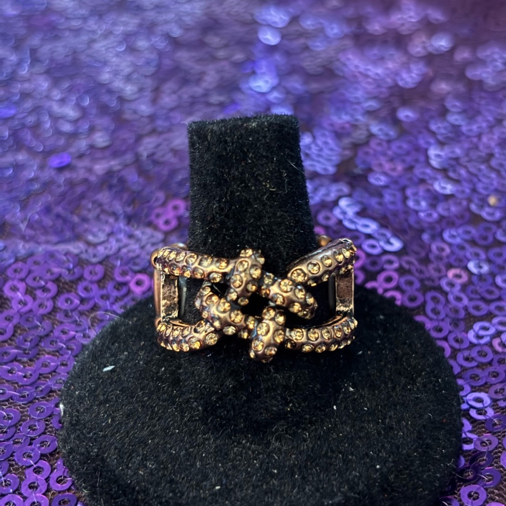 paparazzi Gold Tone Rhinestone Link Knot Ring